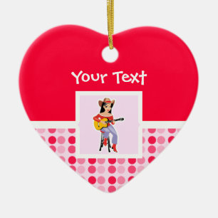 Cute Cowgirl with Guitar Ceramic Ornament