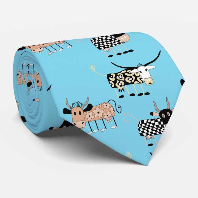 Cute Cows and farm feeling. Light blue Tie (Rolled)
