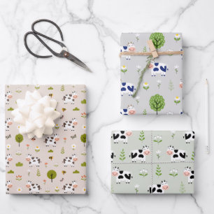 Cute Cows and flowers Wrapping Paper Sheet