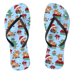 Cute Cows Christmas Holidays Farm Modern Pattern Flip Flops