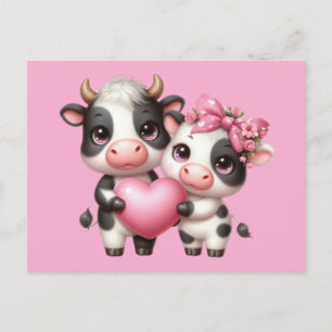 Cute Cows Pink Heart Postcard