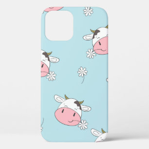 Cute cows seamless pattern. Vintage childish backg iPhone 12 Case