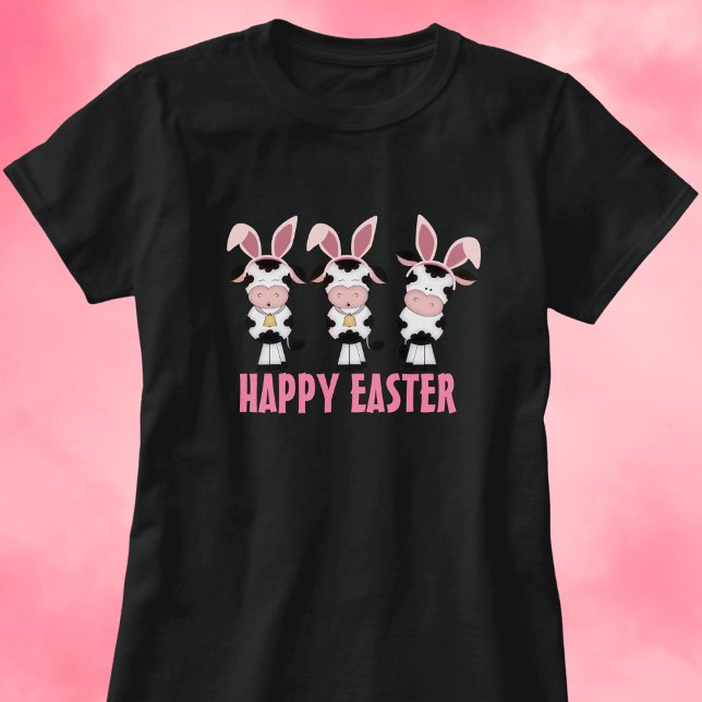 Cute Cows Wearing Pink Bunny Rabbit Ears Easter T-Shirt (Creator Uploaded)
