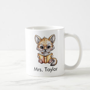 Cute Coyote Reading Book Custom Coffee Mug
