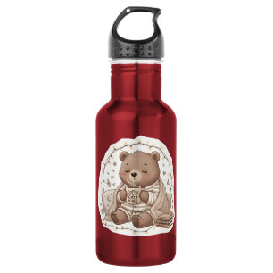Cute Cozy Bear Coffee Hygge Aesthetic Water Bottle