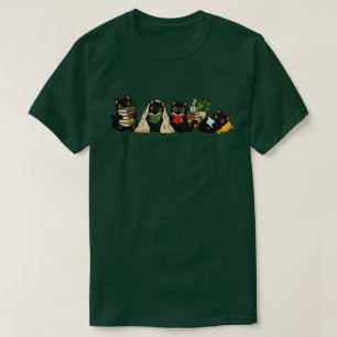 Cute Cozy Black Cats Reading Books Illustration T-Shirt