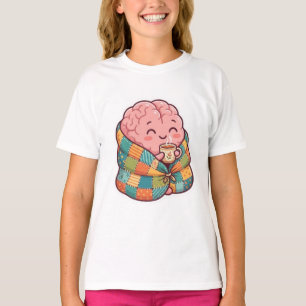 Cute Cozy Brain Drinking Coffee Mental Health AI A T-Shirt