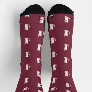Cute Cozy Cat Burgundy Socks