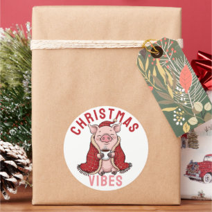 Cute Cozy Christmas Pig  Classic Round Sticker