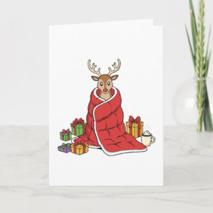 Cute Cozy Christmas Reindeer in Blanket Funny  Card