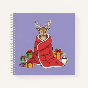 Cute Cozy Christmas Reindeer in Blanket Funny Notebook