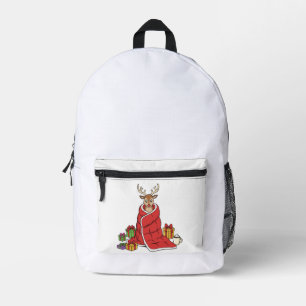 Cute Cozy Christmas Reindeer in Blanket Funny Printed Backpack