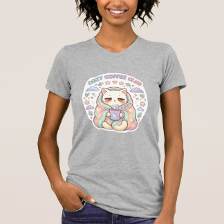 Cute Cozy Coffee Club Kawaii Cat Pastel Aesthetic T-Shirt