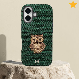Cute Cozy Crochet Owl Yarn Custom Name Initials iPhone 16 Case