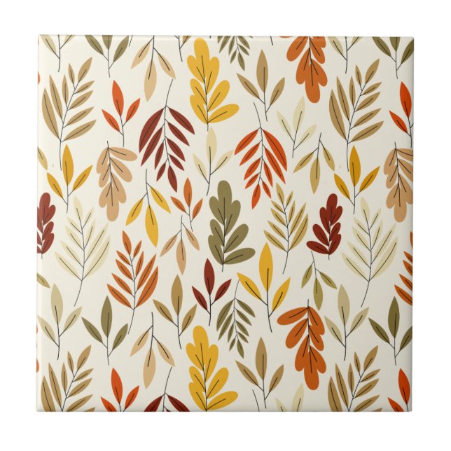 Cute Cozy Fall Leaves Pattern Tile (Front)