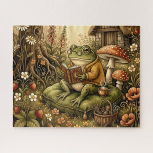 Cute Cozy Garden Reading Frog Jigsaw Puzzle