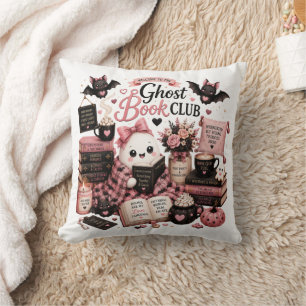 Cute Cozy Ghost Bookclub Halloween Throw Pillow