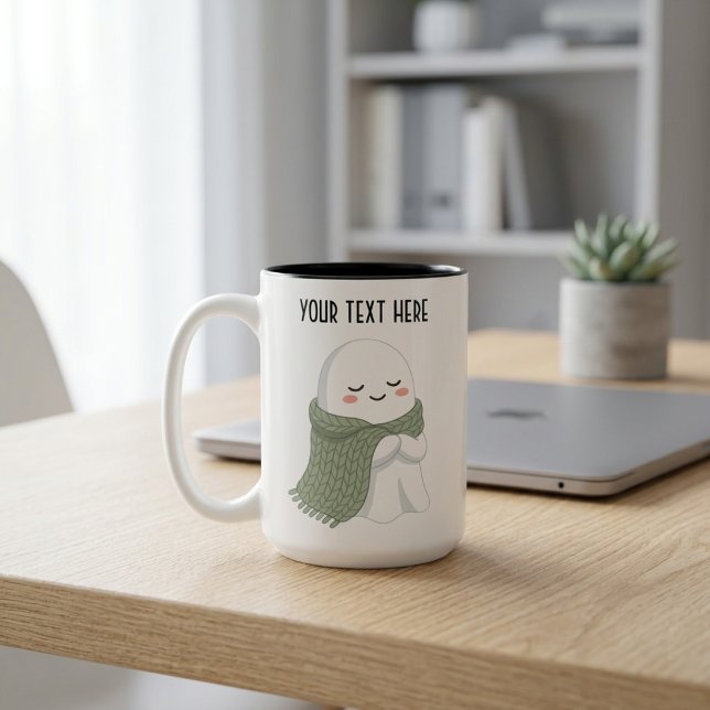 Cute Cozy Ghost Custom Name  Two-Tone Coffee Mug (Creator Uploaded)