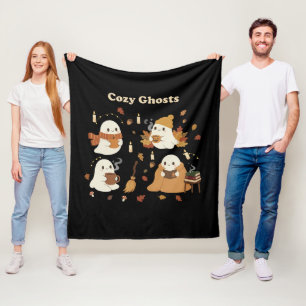 Cute Cozy Ghosts Autumn Fall Halloween Kawaii Spoo Fleece Blanket