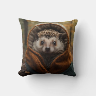 Cute Cozy Hedgehog Autumn Season Throw Pillow