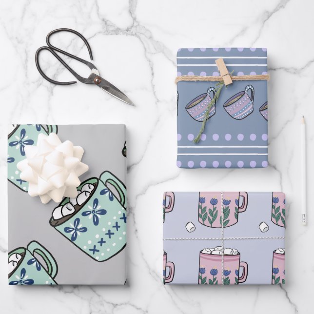 Cute Cozy Hot Chocolate Mug Wrapping Paper Sheet (Front)