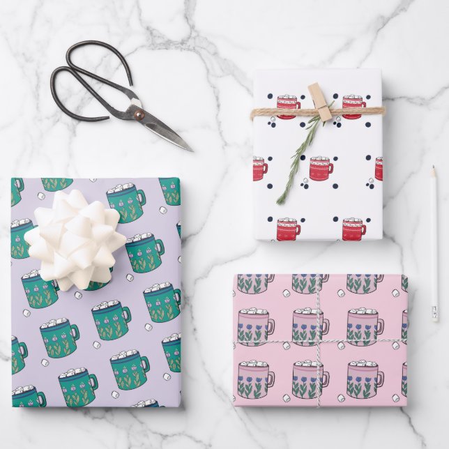 Cute Cozy Hot Chocolate Mug Wrapping Paper Sheets (Front)