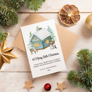 Cute Cozy House Snowman Merry Christmas Flat Holiday Card