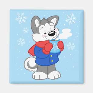 Cute cozy husky magnet
