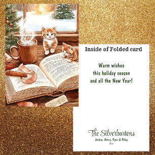 Cute Cozy Kitten Watercolor Christmas Holiday Card