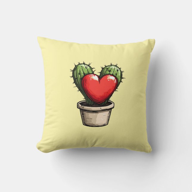 Cute Cozy Modern Romantic Chic Succulent Heart  Throw Pillow (Front)