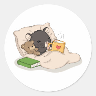 Cute Cozy Mouse with Teddy and Hot Milk Sticker