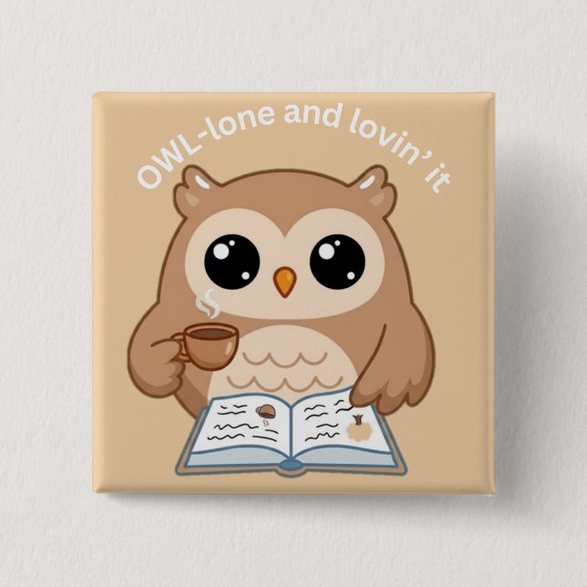 Cute Cozy Owl 2 Inch Square Button (Front)