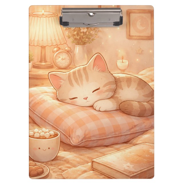 Cute Cozy Sleeping Cat Clipboard (Front)