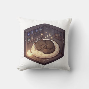 Cute Cozy Sleeping Cat in Magic Nook Throw Pillow