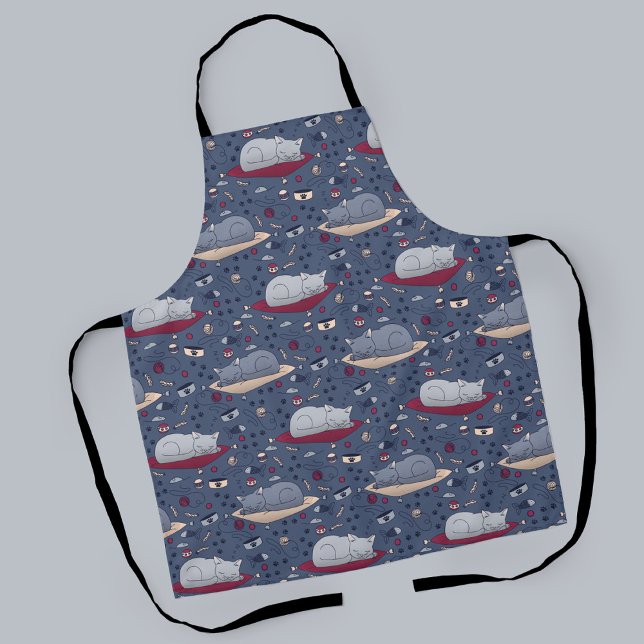 Cute & Cozy Sleepy Cat Dreams Pattern  Apron (Sleeping Cats Pattern Apron)