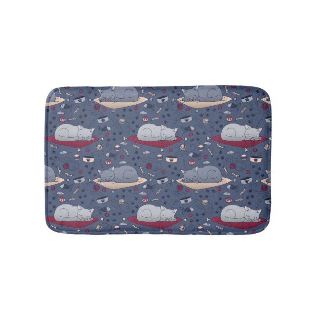 Cute & Cozy Sleepy Cat Dreams Pattern  Bath Mat (Front)