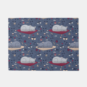 Cute & Cozy Sleepy Cat Dreams Pattern Doormat