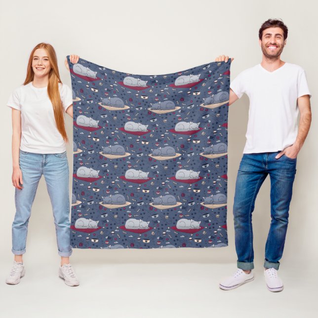 Cute & Cozy Sleepy Cat Dreams Pattern  Fleece Blanket (In Situ)