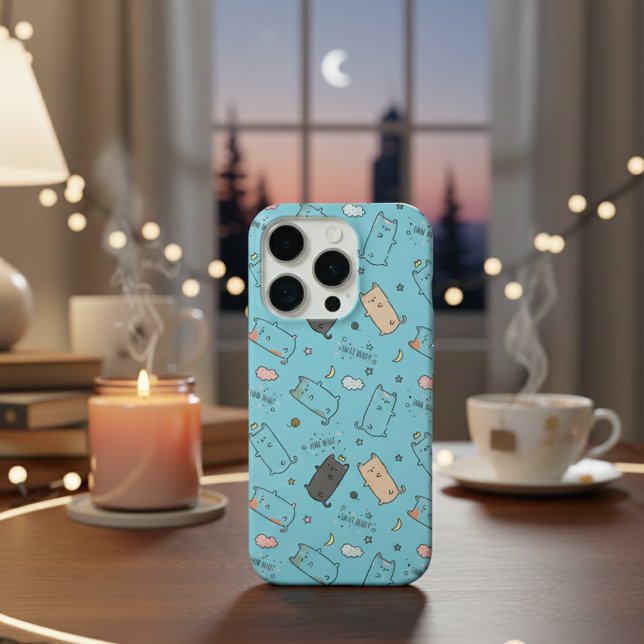 Cute & Cozy Sleepy Cat Dreams Pattern iPhone case (Creator Uploaded)