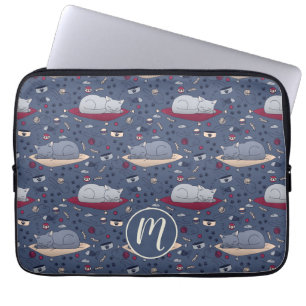 Cute & Cozy Sleepy Cat Dreams Pattern Laptop Sleeve