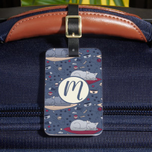 Cute & Cozy Sleepy Cat Dreams Pattern  Luggage Tag