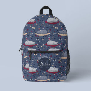 Cute & Cozy Sleepy Cat Dreams Pattern & Monogram Printed Backpack