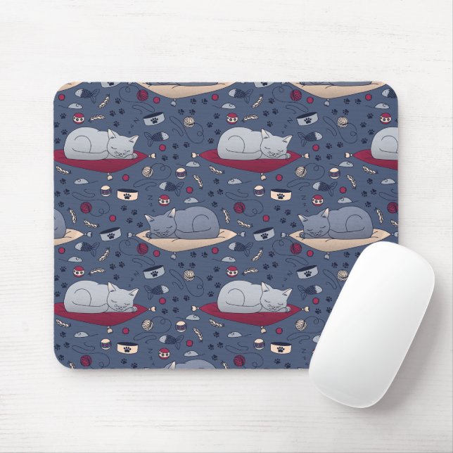 Cute & Cozy Sleepy Cat Dreams Pattern  Mouse Pad (With Mouse)