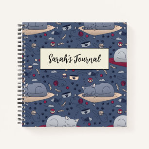 Cute & Cozy Sleepy Cat Dreams Pattern  Notebook