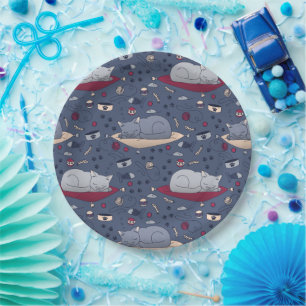 Cute & Cozy Sleepy Cat Dreams Pattern  Paper Plate