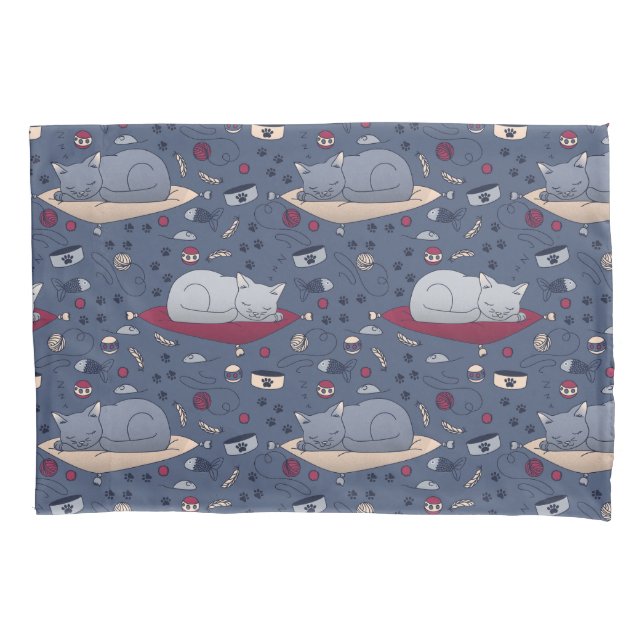 Cute & Cozy Sleepy Cat Dreams Pattern  Pillowcase (Front)