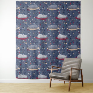 Cute & Cozy Sleepy Cat Dreams Pattern  Tapestry