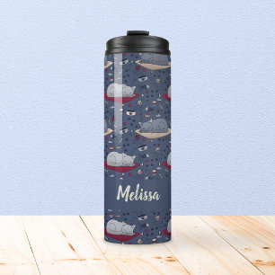 Cute & Cozy Sleepy Cat Dreams Pattern  Thermal Tumbler