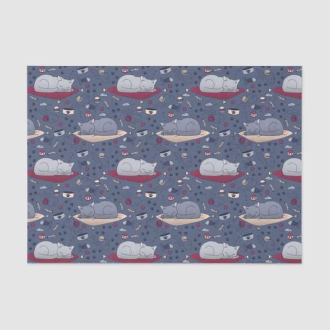 Cute & Cozy Sleepy Cat Dreams Pattern  Tissue Paper (Front)