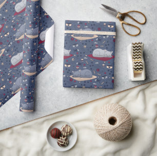 Cute & Cozy Sleepy Cat Dreams Pattern Wrapping Paper